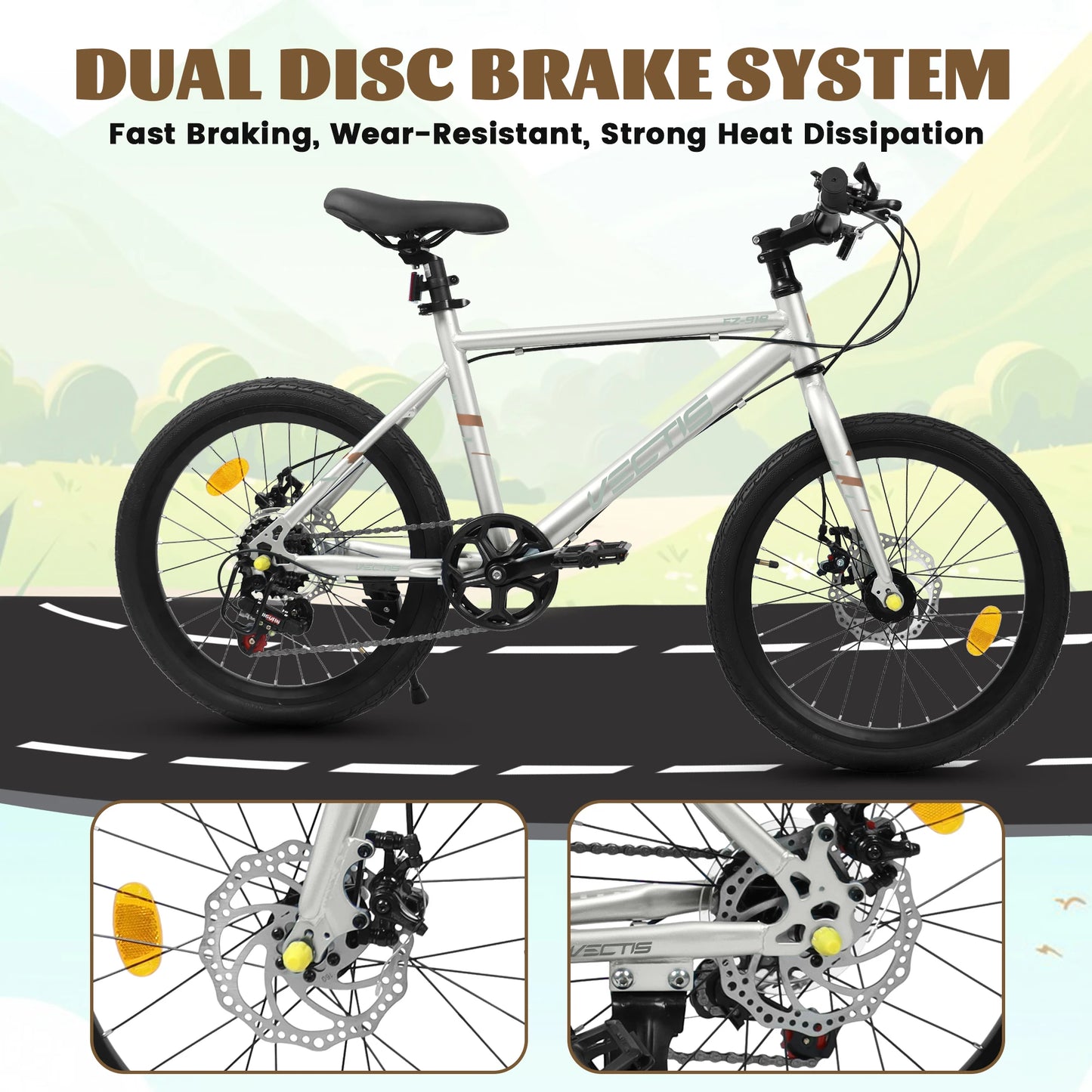 Kids Bike With 7-Speed Dual Disc Brakes For Safe Riding