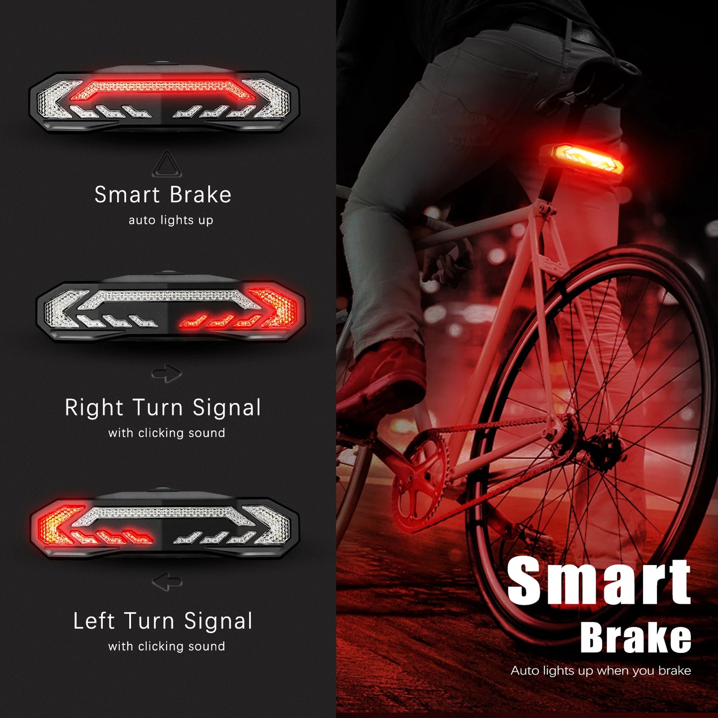 Smart Bike Taillight Anti Theft Alarm With Remote Rechargeable Waterproof