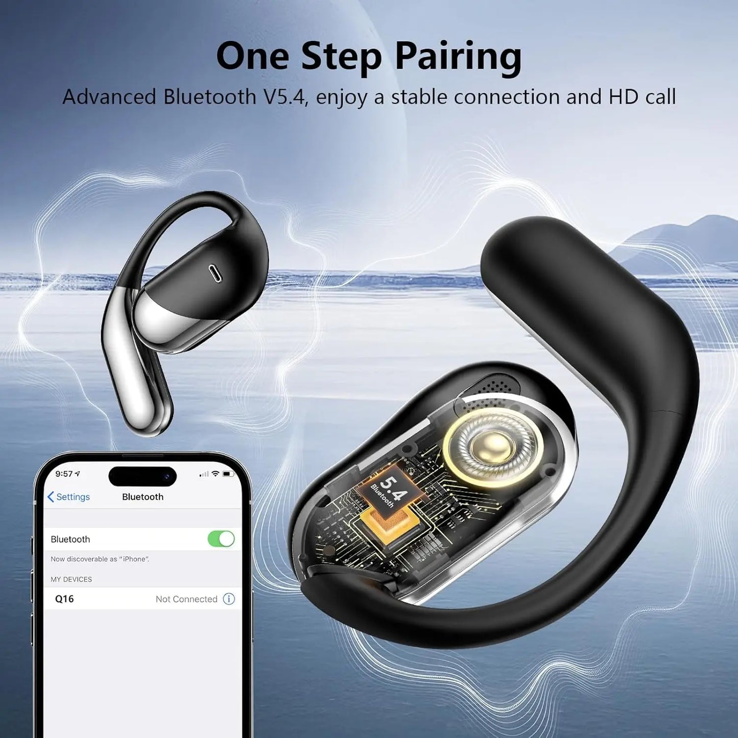Open Ear Bone Conduction Headphones With Bluetooth 5.4 Smart Display